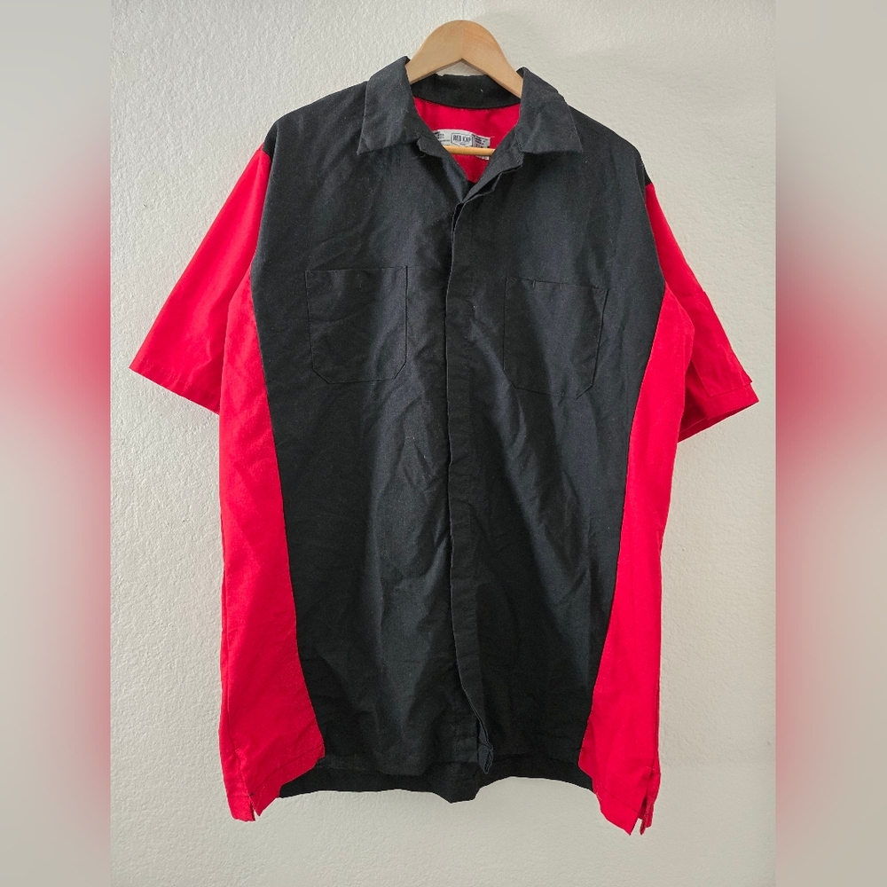 Red Kap Two-Tone Black & Red Short Sleeve Button-Up Shirt